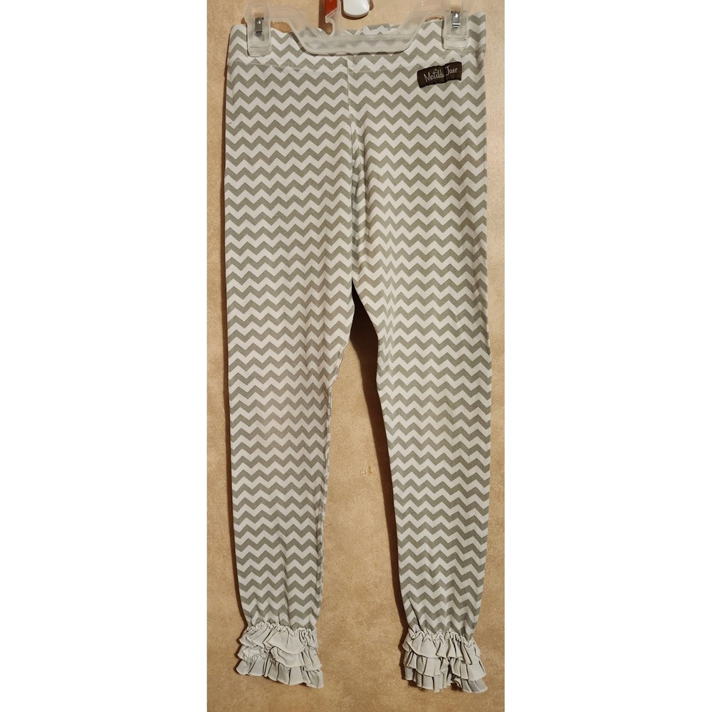Matilda Jane Girls Gray White Chevron Ruffle Hem Leggings Size 12 Pants